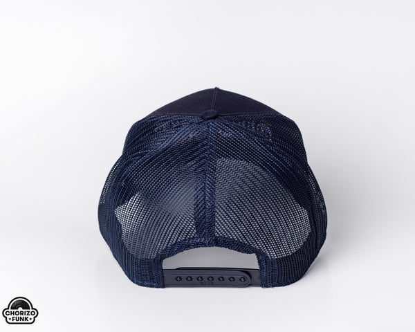Chorizo Puff Embroidery on Navy Blue Trucker