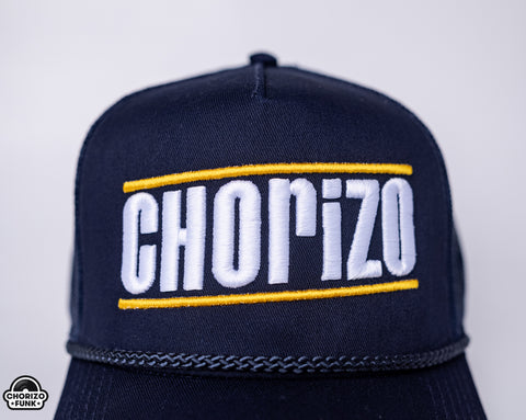 Chorizo Puff Embroidery on Navy Blue Trucker