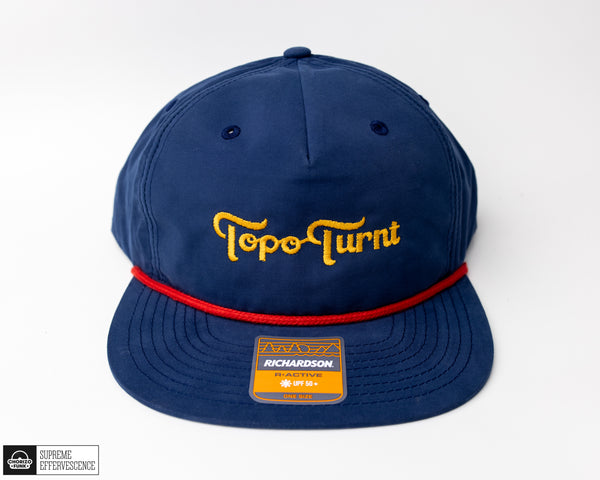 Blue Topo Turnt Grandpa Pinch SnapBack with yellow embroidery